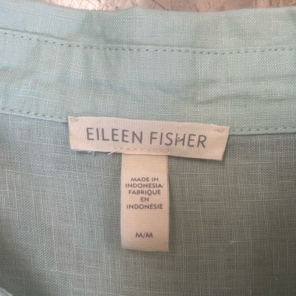 Eileen Fisher Handkerchief Organic Linen Classic Button Front Shirt Mint Green M - Picture 2 of 9